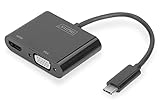 DIGITUS USB Typ-C Multiport Grafik Adapter, USB Type-C zu HDMI + VGA, 4K Ultra HD 30Hz, Kunststoff, Schwarz