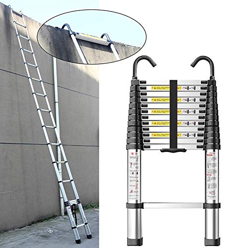 Teleskopleitern, Mehrzweck-Ausziehleiter, Teleskopleiter, extralange Aluminium-Teleskop-Dachbodenleiter, Heim-Dachbodenleiter mit abnehmbarem Haken, Sicherheitsdesign, tragbare hohe Verlängerung