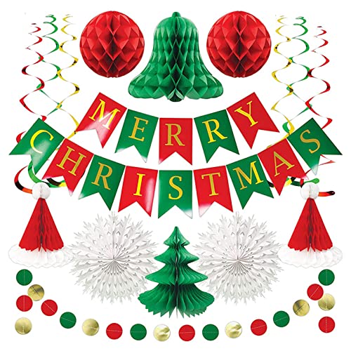 Aurgiarme Weihnachtstür Hängender Papierfächer für Baum Wabentür Wand Dekor Hintergrund Papierfächer Set Hängende Ornamente Weihnachten Party Dekorationen Supplies