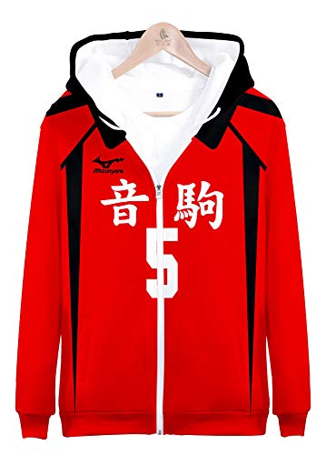 QYIFIRST Herren Damen Unisex 3D Druck Anime Kapuzenpullover Sweatshirt Nekoma High School Kozume Kenma NO.5 Cosplay Kostüm mit Taschen Rot 3XL (Chest 128cm)