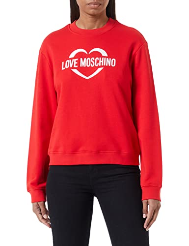 Love Moschino Women's Regular fit Roundneck Long-Sleeved with Heart Holographic Print Sweatshirt, RED, 44