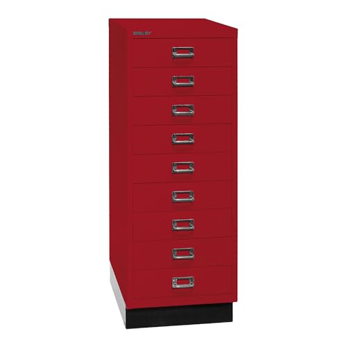 BISLEY MultiDrawer, 39er Serie mit Sockel, DIN A3, 9 Schubladen, Metall, 670 Kardinalrot, 43.2 x 34.9 x 94 cm