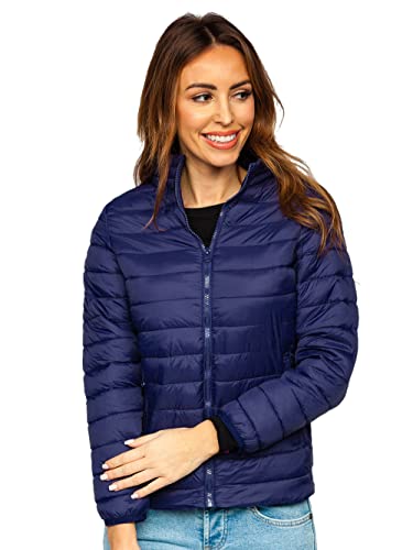 BOLF Damen Steppjacke Übergangsjacke Daunenjacke Reißverschluss Sportjacke Gepolstert Zip Outdoor Casual Style J.BOYZ 1141 Dunkelblau S [D4D]