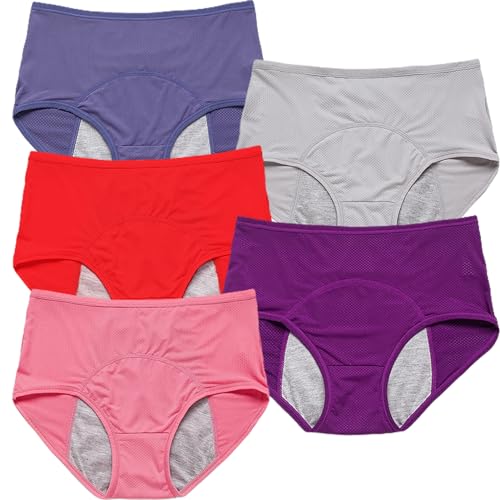 Inkontinenz Unterwäsche Damen Atmungsaktive Auslaufsichere Hohe Taille Schutzhöschen Auslaufsichere Unterwäsche Damen Period Panties 5pcs (A XL)