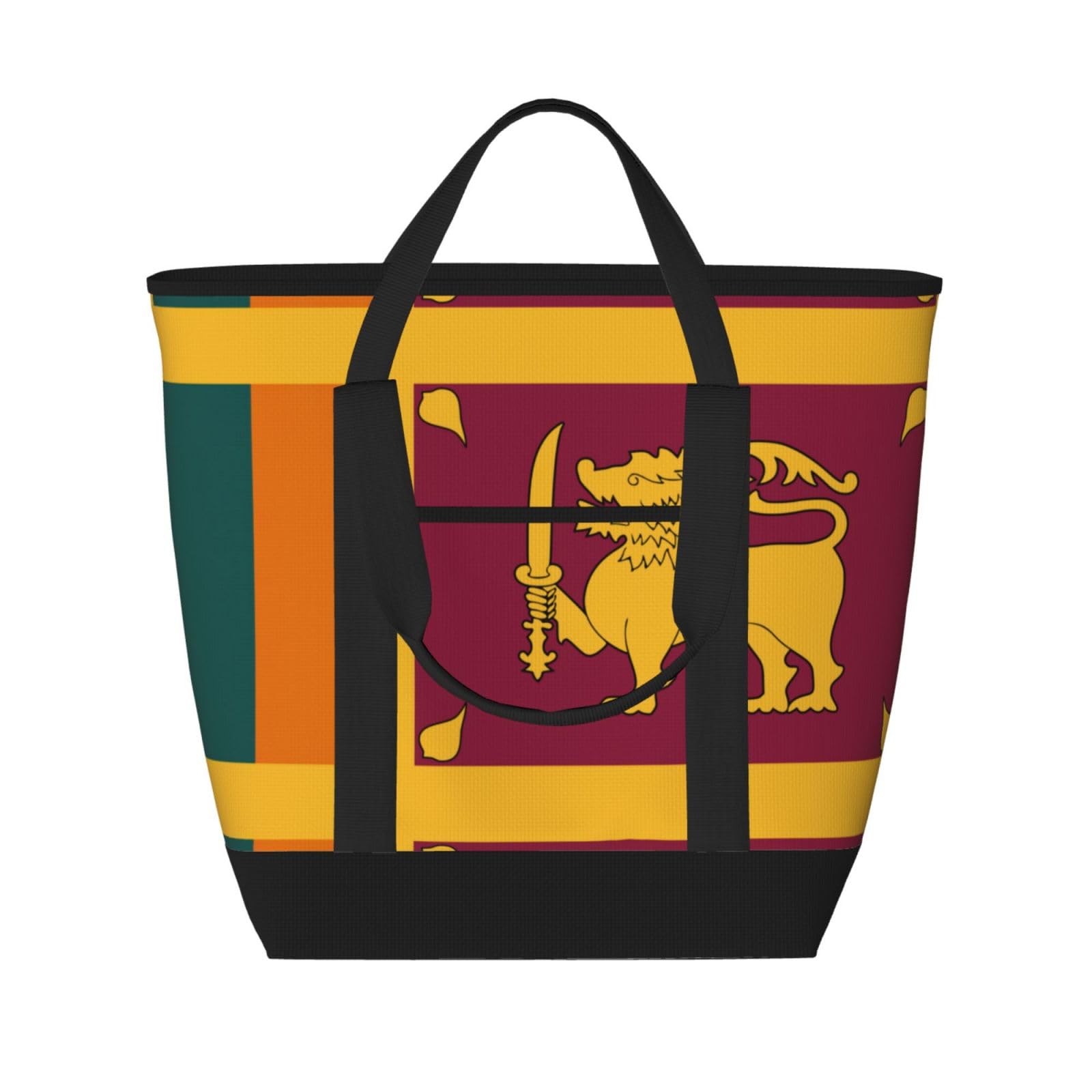 YQxwJL Isolierte Kühltasche mit Sri Lanka-Flagge, großes Fassungsvermögen, Einkaufstasche, Reisetasche, Strand, wiederverwendbare Einkaufstasche für Erwachsene, Schwarz, Einheitsgröße