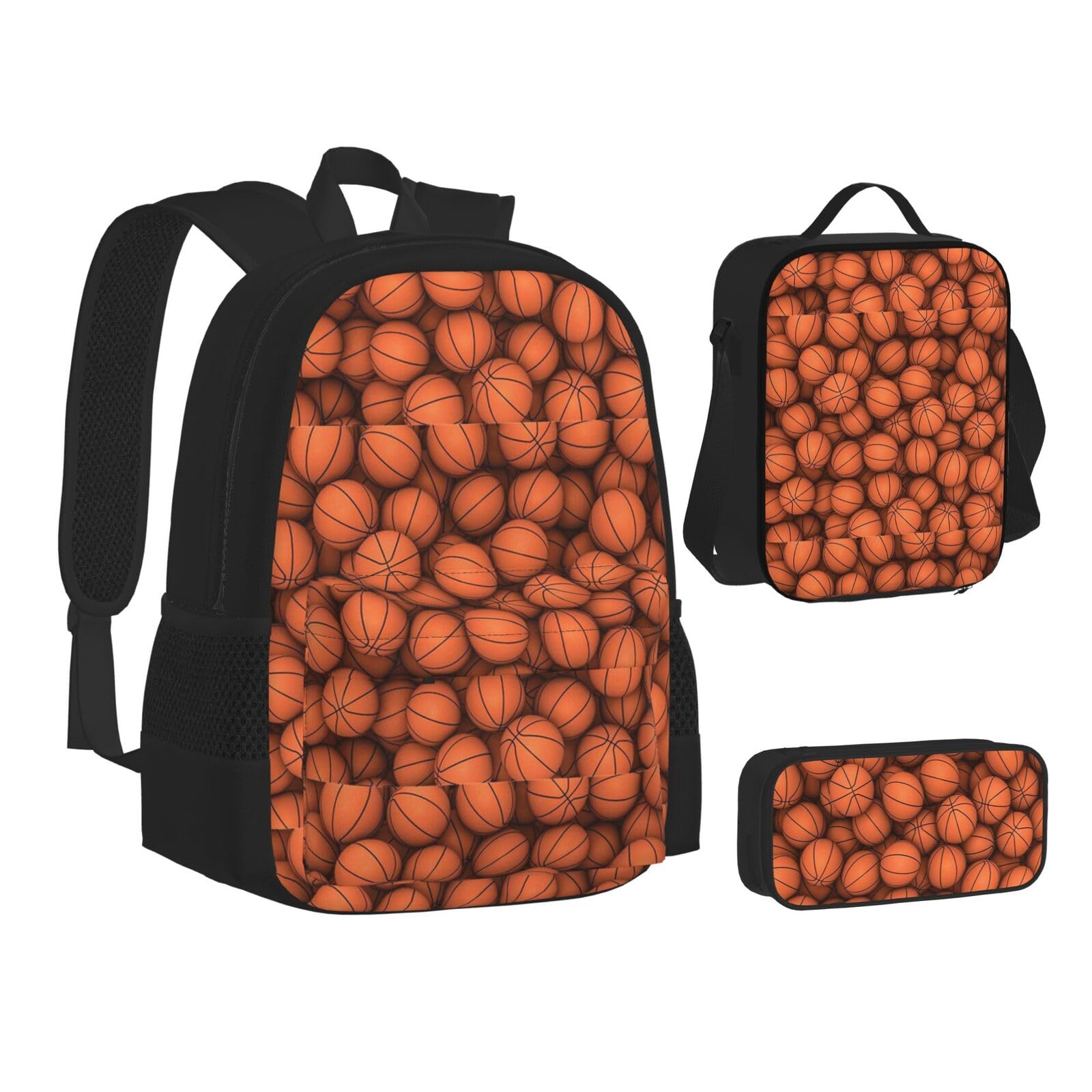 WURTON Büchertasche mit weihnachtlichem Magie-Aufdruck, Lunch-Tasche, Federmäppchen, 3-in-1, Schulrucksack-Set, Kinderrucksack, Basketball orange, Einheitsgröße