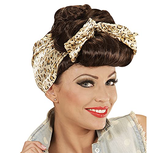 Widmann 01852 - Perücke Rockabilly Pin Up Girl, braun mit Leopardenmuster Haarband, Karneval, Mottoparty