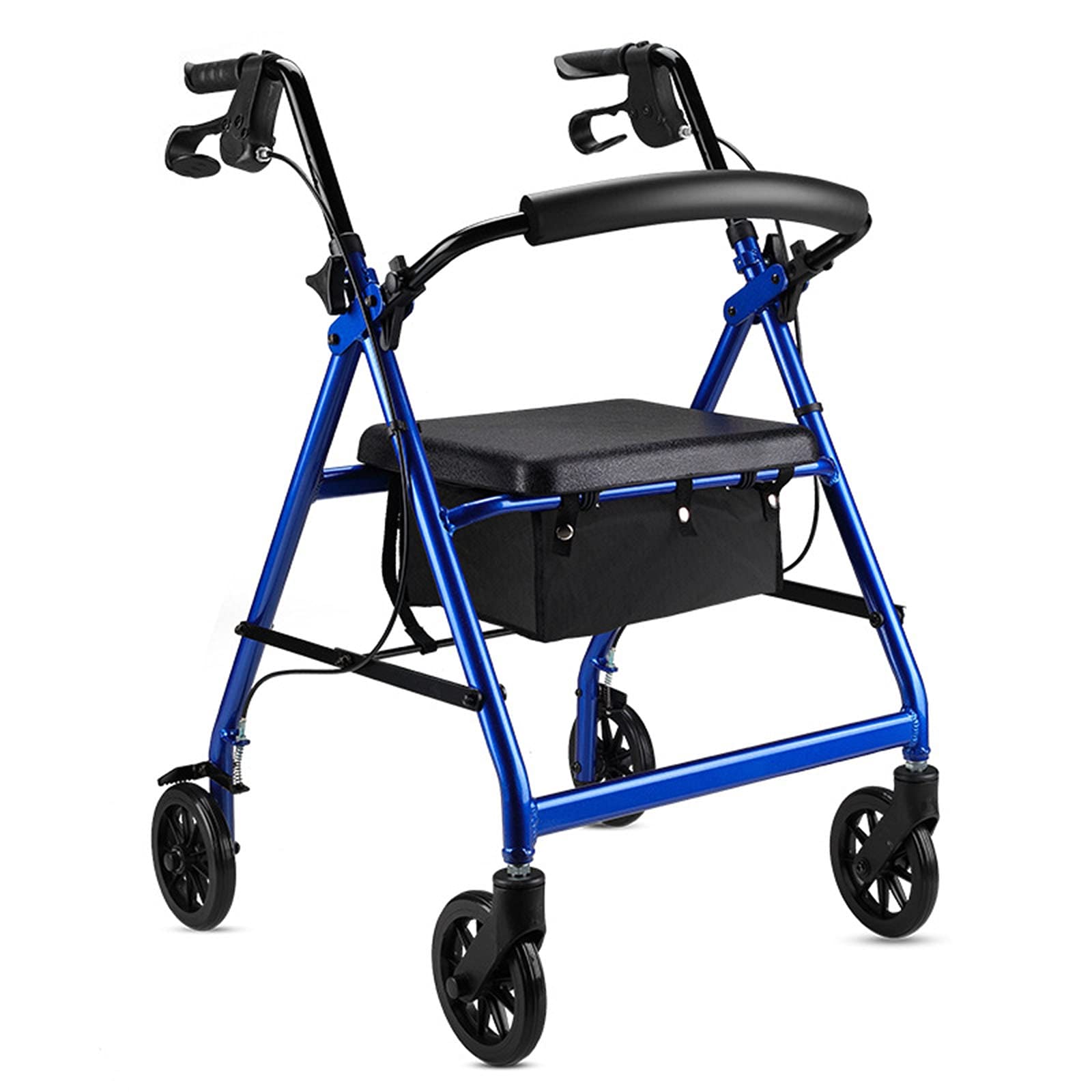 für Senioren, aufrechter Rollator, gepolsterte Armlehnen, Sitz und Rückenlehne, faltbarer Standard-Gehwagen mit 8 Stufen höhenverstellbar (Farbe: Rot) (Blau)