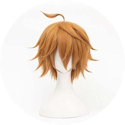 WCCNKK Genshin Impact Tartaglia Perücke, Blonde Kurze Haare, Halloween-Karneval-Weihnachtskostüm Cosplay-Perücken + Perücke-Kappe, Dekorative Accessoires, Anime-Geschenk