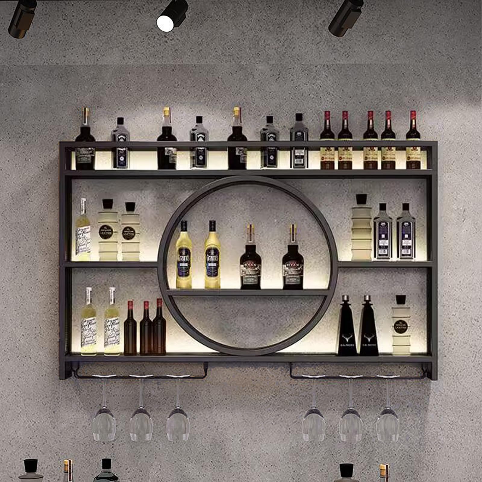 Weinregal zur Wandmontage, Weinregale, freistehend, Weinglashalter, modernes Metallwand-Wein-Display-Rack, Bar-Regal, hängendes Weinglasregal, Aufbewahrungsregale, für Zuhause, Restaurant, Bars