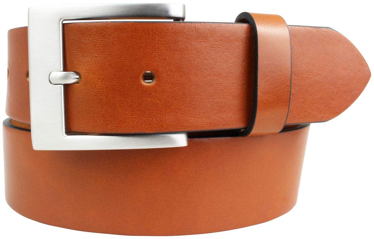 BELTINGER Jeansgürtel mit Edelstahl-Gürtelschnalle aus Vollrindleder 4 cm | Ledergürtel für Damen Herren 40mm | Jeans-Gürtel | Tabac 90cm