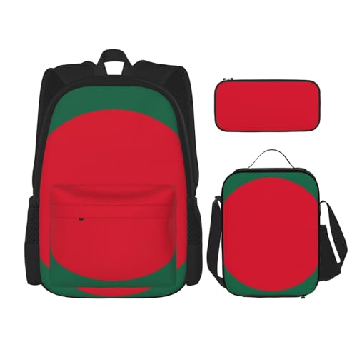 WURTON Flagge von Bangladesch Druck trendige Rucksacktaschen Lunchbox und Federmäppchen 3-in-1 verstellbares Rucksack-Set, schwarz, Einheitsgröße, Schwarz , Einheitsgröße