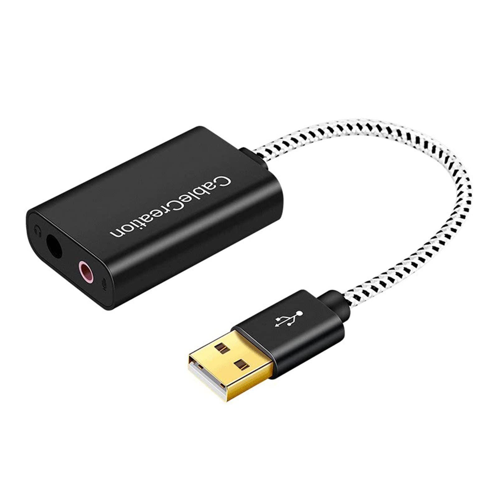 Qsvbeeqj USB-Soundkarten-Adapter, externer Adapter, Stereo-Soundkartenkonverter, 3,5-mm-Mikrofon für Laptops und Desktop