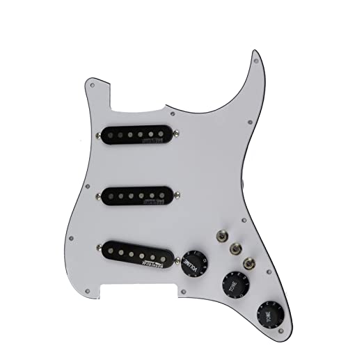 Geladenes Gitarren-Pickguard Gitarren-Pickup 7-Wege-Typ Voll Beladen Mit Vorverdrahteter Pickguard SSS. AINICO 5 Single-Coil-Pickup-Set Für Stratocas-Gitarren (Color : White Black)