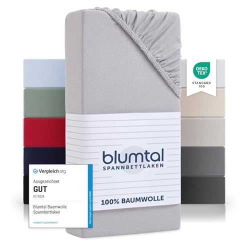 Blumtal Basics Baumwolle Spannbettlaken Mikrofaser 135/140 x 190 cm - 100% Baumwolle Bettlaken, Öko-Tex Zertifiziert, bis 25cm Matratzenhöhe, Moonlight Grey - Grau