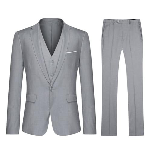 YOUTHUP Herren Anzug Slim Fit 3 Teilig Anzüge für Hochzeit Business Herrenanzug Sakko Anzughose Weste, Hellgrau, S