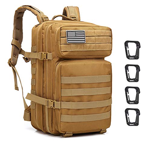 ZEHNHASE Taktischer Rucksack, 45L Trekking Military Molle Rucksack Outdoor Wandern Camping Trekking Jagd Reisen für Damen Herren (KHAKI)