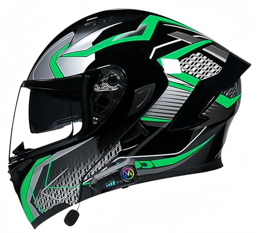 Bluetooth-Motorradhelm, ECE-geprüft, modularer Motorradhelm, für Herren und Damen, Integralhelm für Roller, Doppelvisier, für Erwachsene, Integralmotorrad K,L56-57CM