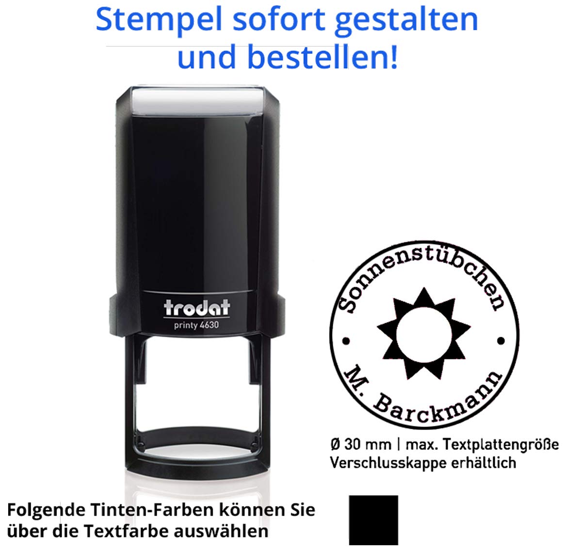 Stempel Trodat Printy 4630 rund (30x30 mm), für 5 Zeilen, in verschiedenen Farben, gleich Online gestalten!!! (schwarz)