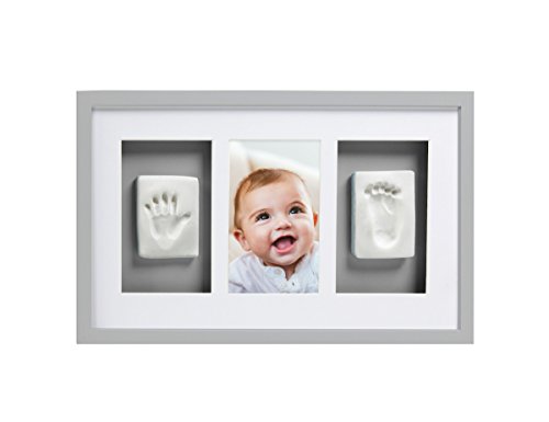 Pearhead P63001 Baby Abdruck Deluxe Wand-Bilderrahmen mit inbegriffenen Set zur Erstellung von Hand / Fußabdruck, perfektes Shower Geschenk Andenken, grau