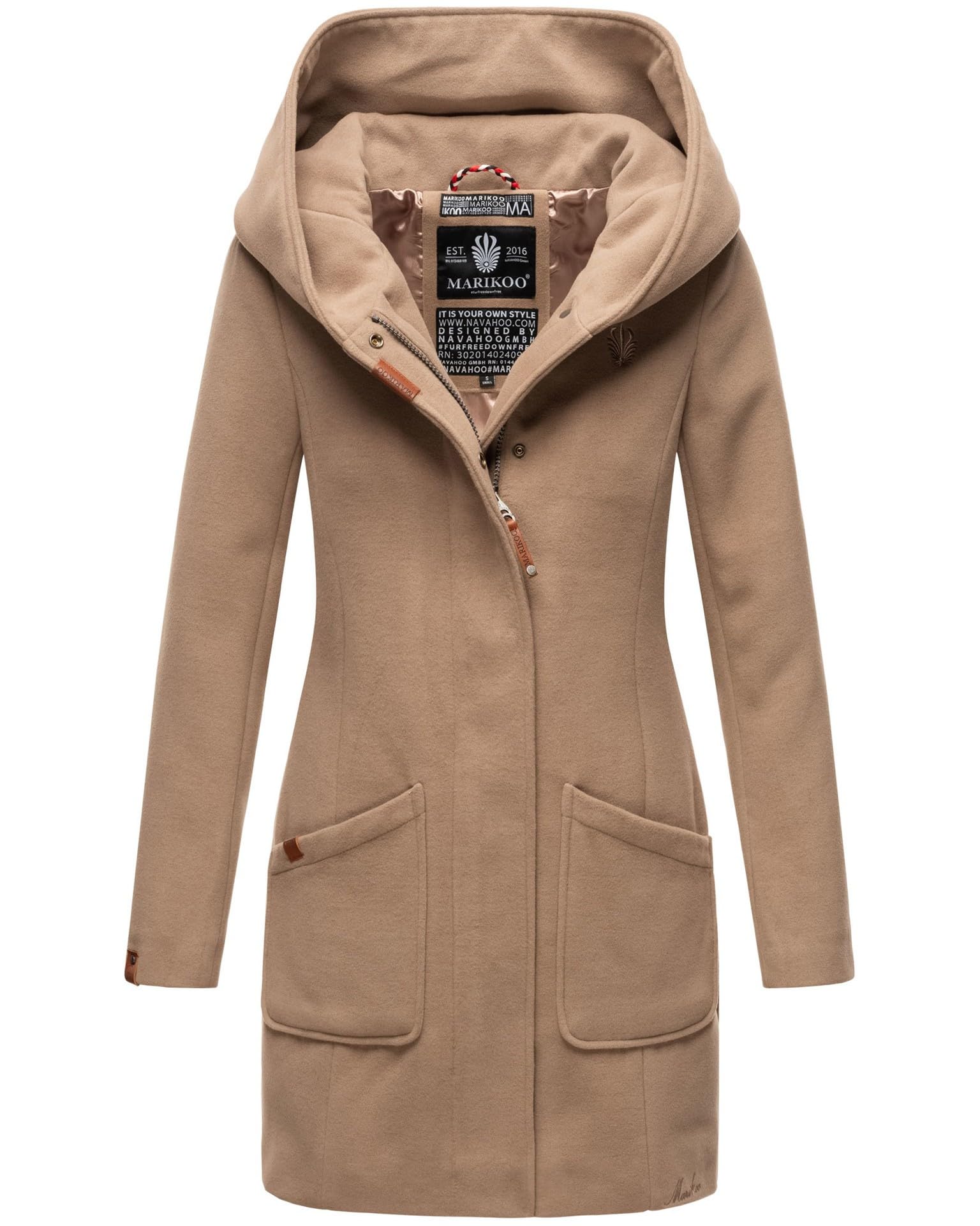 MARIKOO Damen Mantel Trenchcoat Wintermantel Übergangs Jacke Parka Lang B819 [B819-Maik-Taupe-Grey-Gr.S]