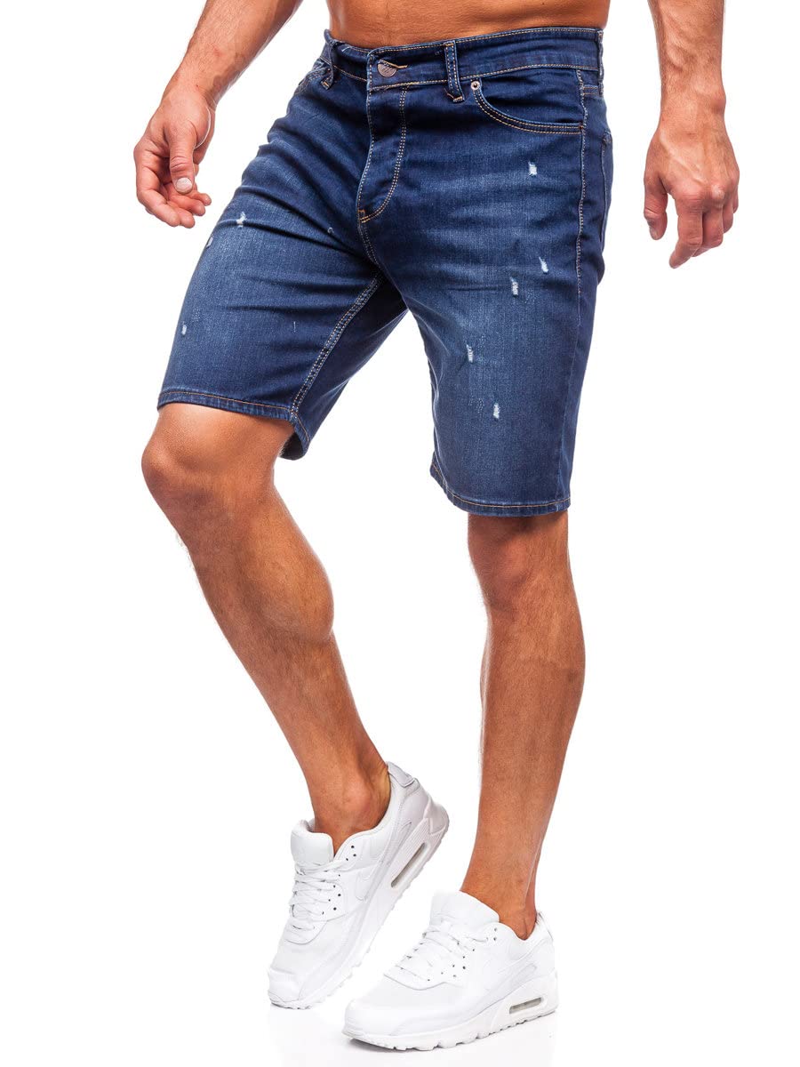 BOLF Herren Kurze Jeanshose Shorts Bermudas Jeans Short Kurze Hose Cargo Cargoshorts Destroyed Used Look Denim Stretch Freizeithose 5820 Dunkelblau M [7G7]