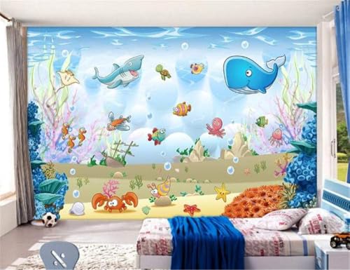 Cartoon Unterwasserwelt Tier Hai Oktopus 3D Tapete Poster Restaurant Schlafzimmer Wohnzimmer Sofa TV Dekorative Wand-430cm×300cm