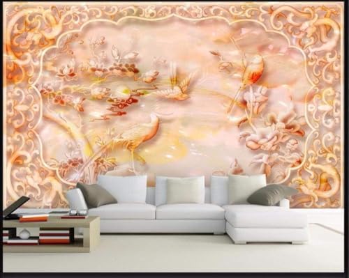 Jadeschnitzerei Vögel Und Blumen 3D Tapete Poster Restaurant Schlafzimmer Wohnzimmer Sofa TV Dekorative Wand-300cm×210cm