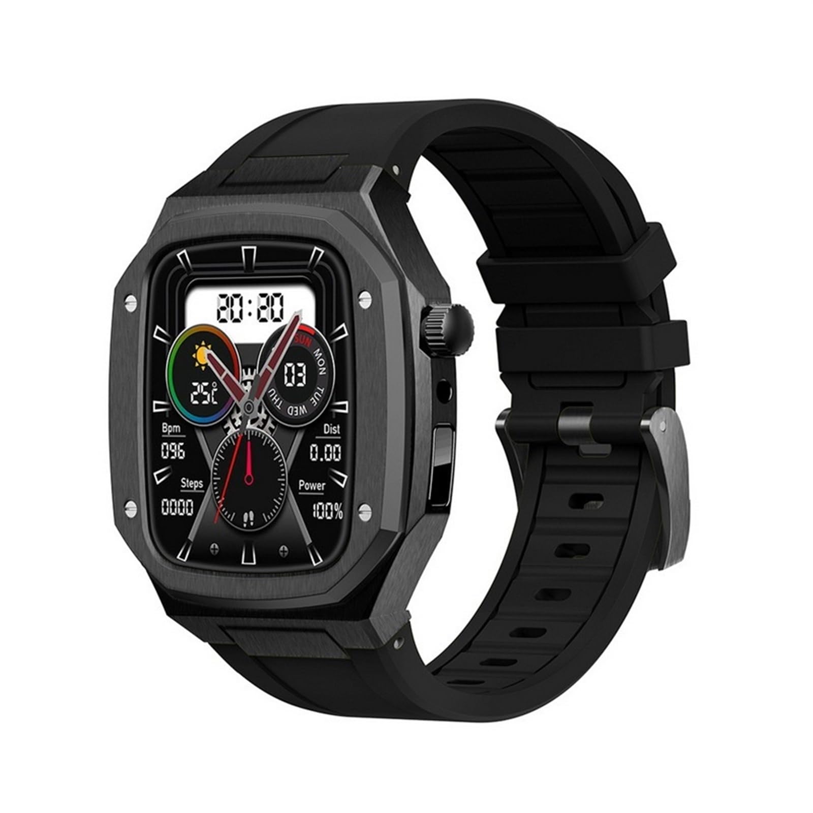 TONECY Uhrengehäuse aus Legierung für iWatch Serie SE, Abdeckung für Apple Watch 7, 6, 5, 4, 44/45 mm, luxuriöses Metall, Gummi, Edelstahl, Uhrenzubehör