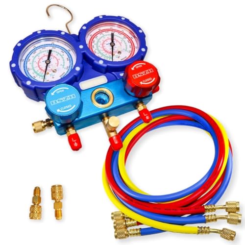 GOLDMAN SERVICE | Klimaanlagen-Manometer-Set mit 3 Schläuchen zum Laden und Messen von Kühlgas | R410A R407C R32 R134a