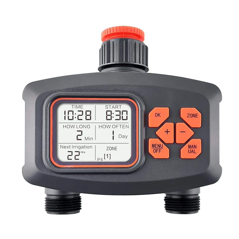 Yunnaty 2-Wege-Bewässerungstimer, LCD-Display, Wasserdicht, IP65, für, Bewässerung, Regentimer, Automatisches Steuerungssystem