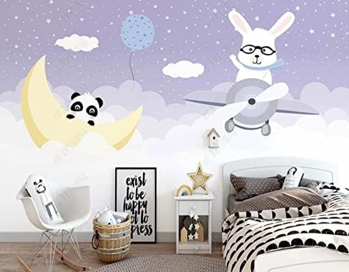 XLMING Wolkiger Mond Boot Panda Kaninchen Küche Esszimmer Arbeitszimmer Wohnzimmer TV Hintergrund Wand 3D Tapete-250cm×170cm