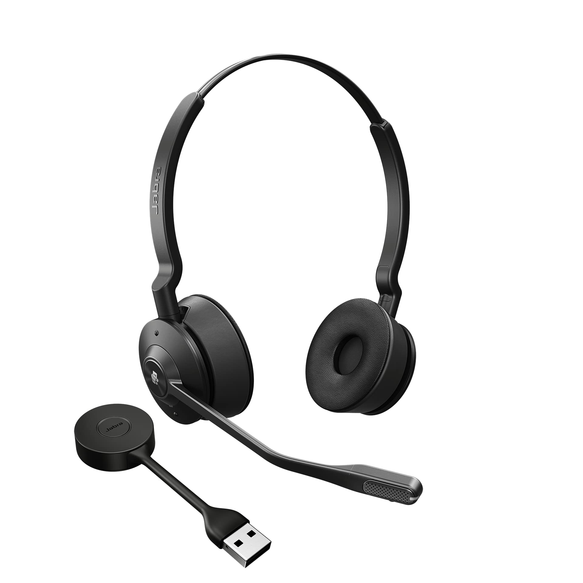 Jabra Engage 55 Schnurloses Stereo-Headset mit Link 400 USB-A DECT-Adapter - Mikrofon mit Geräuschunterdrückung, umfangreiche Reichweite, Gehörschutz - Für MS Teams zertifiziert - Schwarz