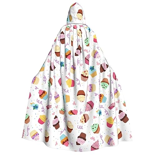 WURTON Delicious Cupcakes Print Unisex Kapuzenumhang Kostüm Damen Herren Vampir Halloween Cosplay Karneval Mottoparty