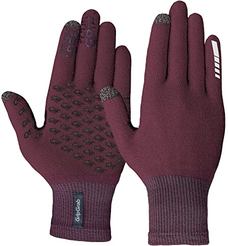 GripGrab Unisex – Erwachsene Primavera Merino 2nd Edition Fahrrad Strickhandschuhe Touchscreen kompatible Langfinger Unterziehhandschuhe Handschuh, Dunkel Rot, XS/S