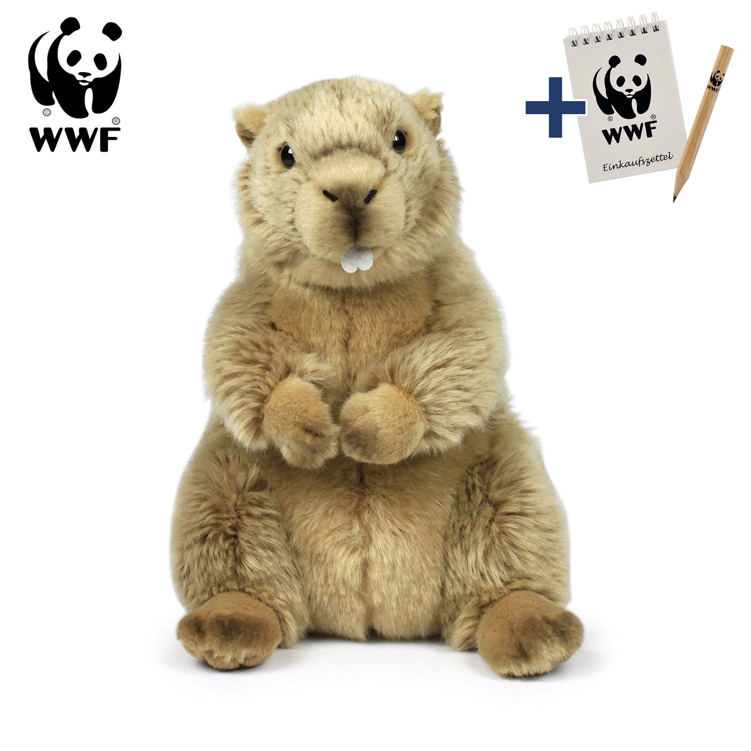 WWF Original Stofftier Plüschtier Murmeltier (23cm) mit Block und Stift