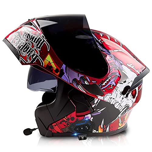 Klapphelm mit Bluetooth,Helm für Motorräder Integralhelme Flip-up Motorradhelm ECE-Zertifizierung Anti-Fog-Doppelspiegel Die Windgeräusche Leicht für Frauen Männer Unisex 57~64CM