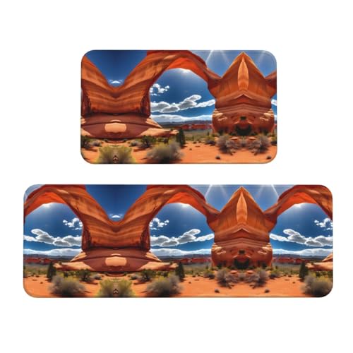 YQxwJL Arches National Park-Standard-Druck, Küchenteppich, rutschfeste Küchenmatte, 2er-Set, bequeme Stehmatten für Küche, Büro