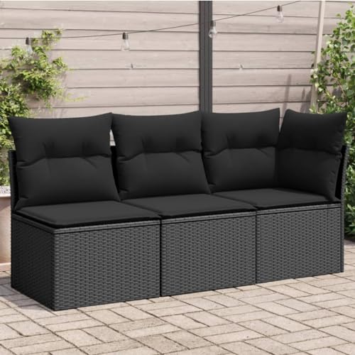 Juroupi Gartensofa mit Kissen 3-Sitzer GartenmöBel Terrassensofa Outdoor Sofa Balkon Outdoor Couch Loungesofa Outdoor Schwarz Poly Rattan - 365987