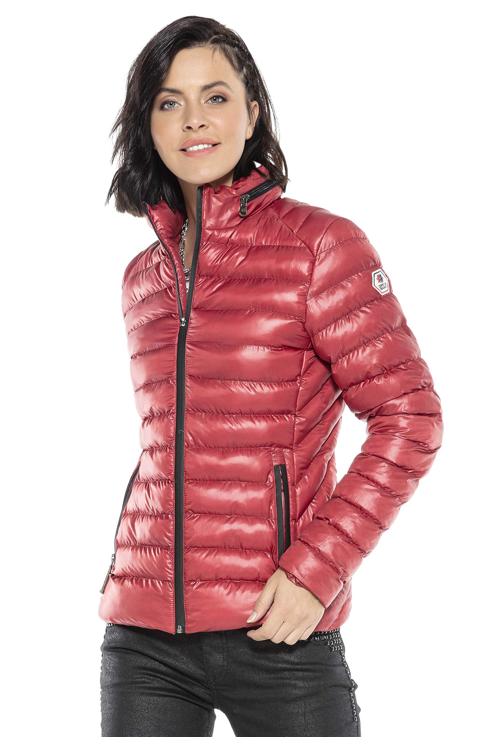 Cipo & Baxx Damen Steppjacke Leicht Glänzend Jacke Outdoor Daunenjacke Rot S