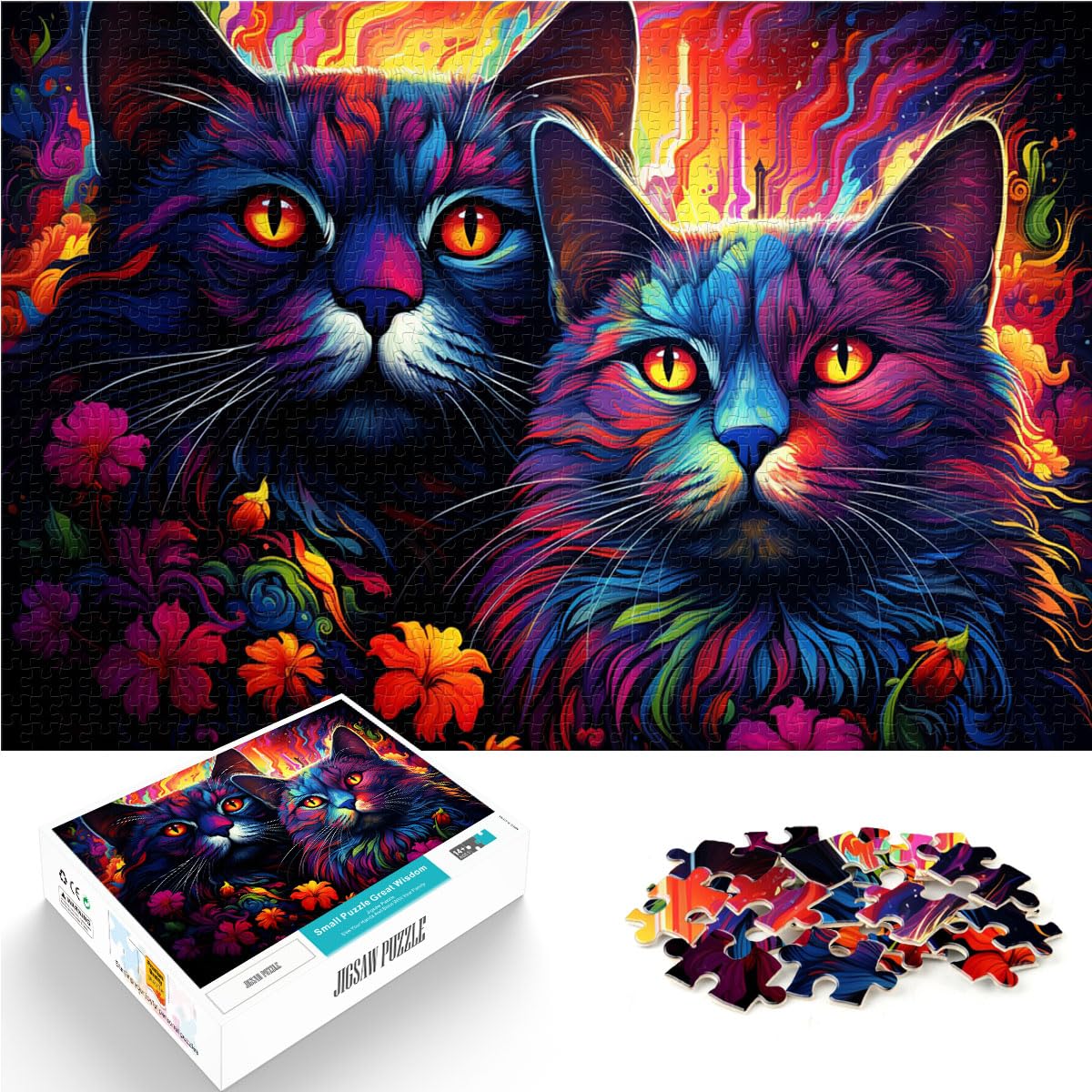 Puzzlespiel Bizarre Fantasy-Katzen-Puzzles für Erwachsene, 1000 Puzzles, Holzpuzzles ganze Familie und Diese 1000 Teile (50 x 75 cm)