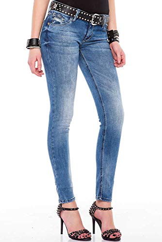 Cipo & Baxx Damen Slim-Fit Jeans Hose Skinny Casual Basic Denim Pants WD344 Blau W31/34