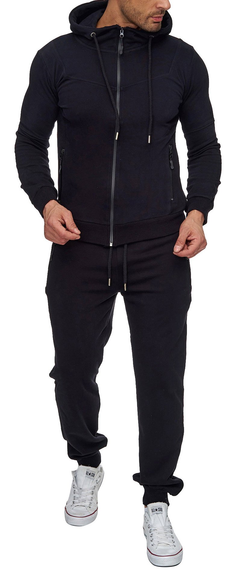 Reslad Trainingsanzug Herren Jogginganzug für Männer Sportanzug Freizeitanzug Jogginghose + Zip Sweatshirt Oberteil RS-5063 Schwarz 2XL