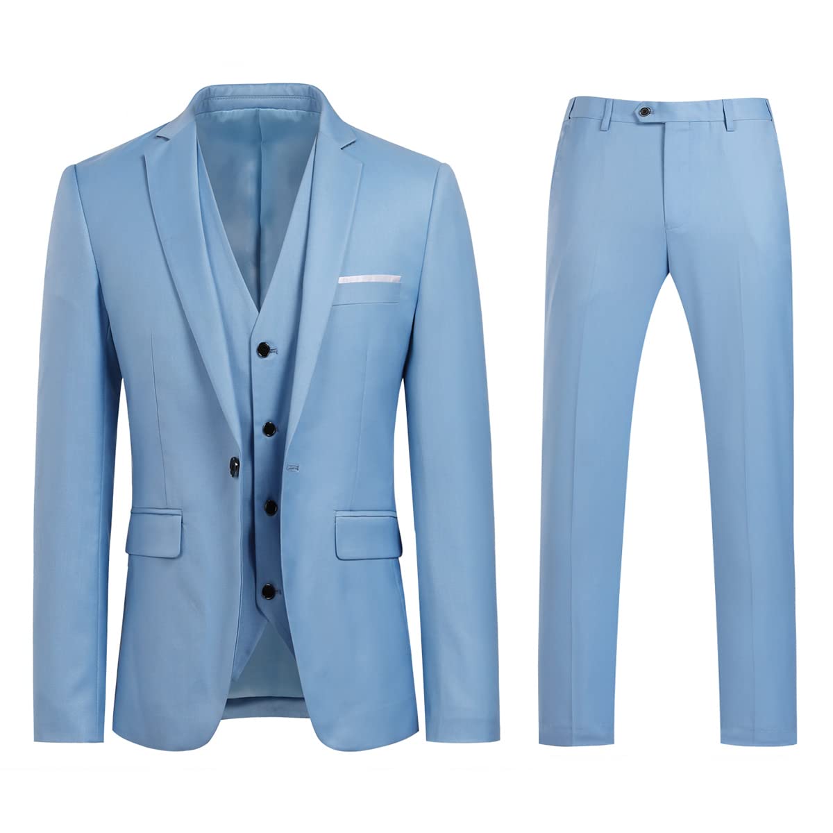 Allthemen Anzug Herren Slim Fit 3 Teilig Anzüge Modern Herrenanzug 3-Teilig Sakko Hose Weste für Business Hochzeit Hellblau M