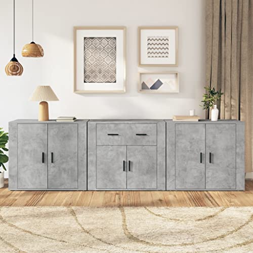 CCCINER Sideboards 3 Stk. Betongrau Holzwerkstoff,Klassische Sideboards mit viel Stauraum in Betonoptik für dein Zuhause