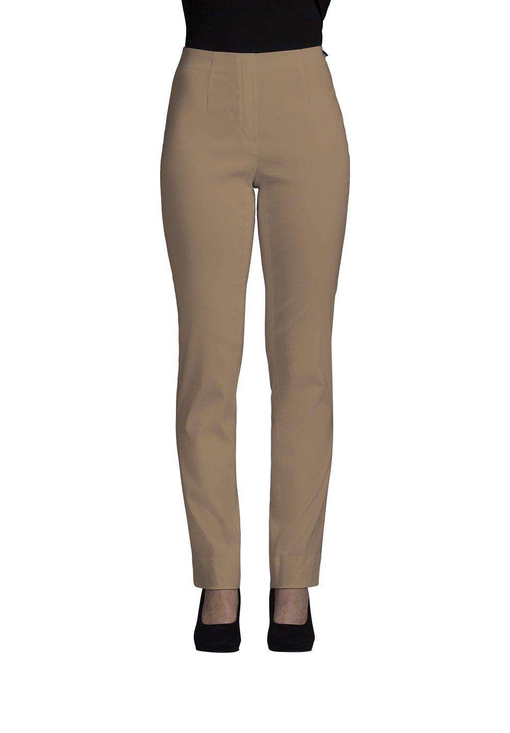 Robell Style Marie – Bequeme, stretchige Damenhose, Gerade geschnittenes Bein mit Schlitz, bekannt aus TV Werbung Farbe Beige Größe 48