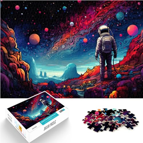 Puzzles Geschenke Spielzeug Astronaut steht auf bunter Galaxie für Erwachsene 1000-teiliges Puzzle Lernspiele Holzpuzzle Lernspielzeug 1000 Teile (50x75cm)