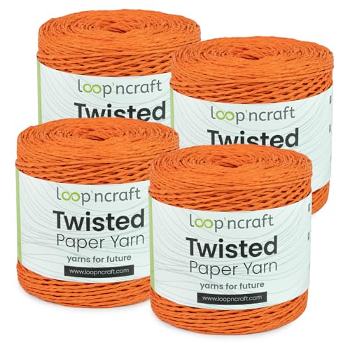 Papiergarn 4er-Set, Orange, Loopncraft, 1000m - 600g, Twisted Paper Yarn, Natürliches Papierkordel