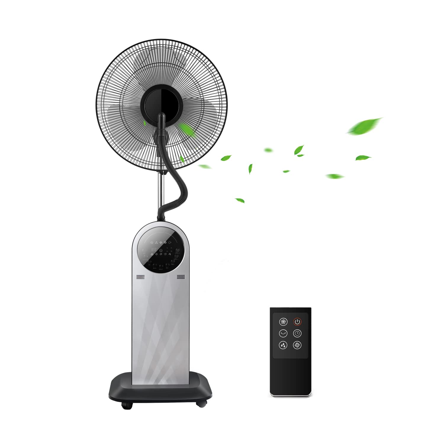 Aigostar Forest Mist - Standventilator mit Fernbedienung Wasserkühlung, 2-in-1 Ventilator leise mit Sprühnebel Luftbefeuchter, 8H Timer Mobile Luftkühler, LED-Anzeige, 80° Oszillierend, 95W Schwarz