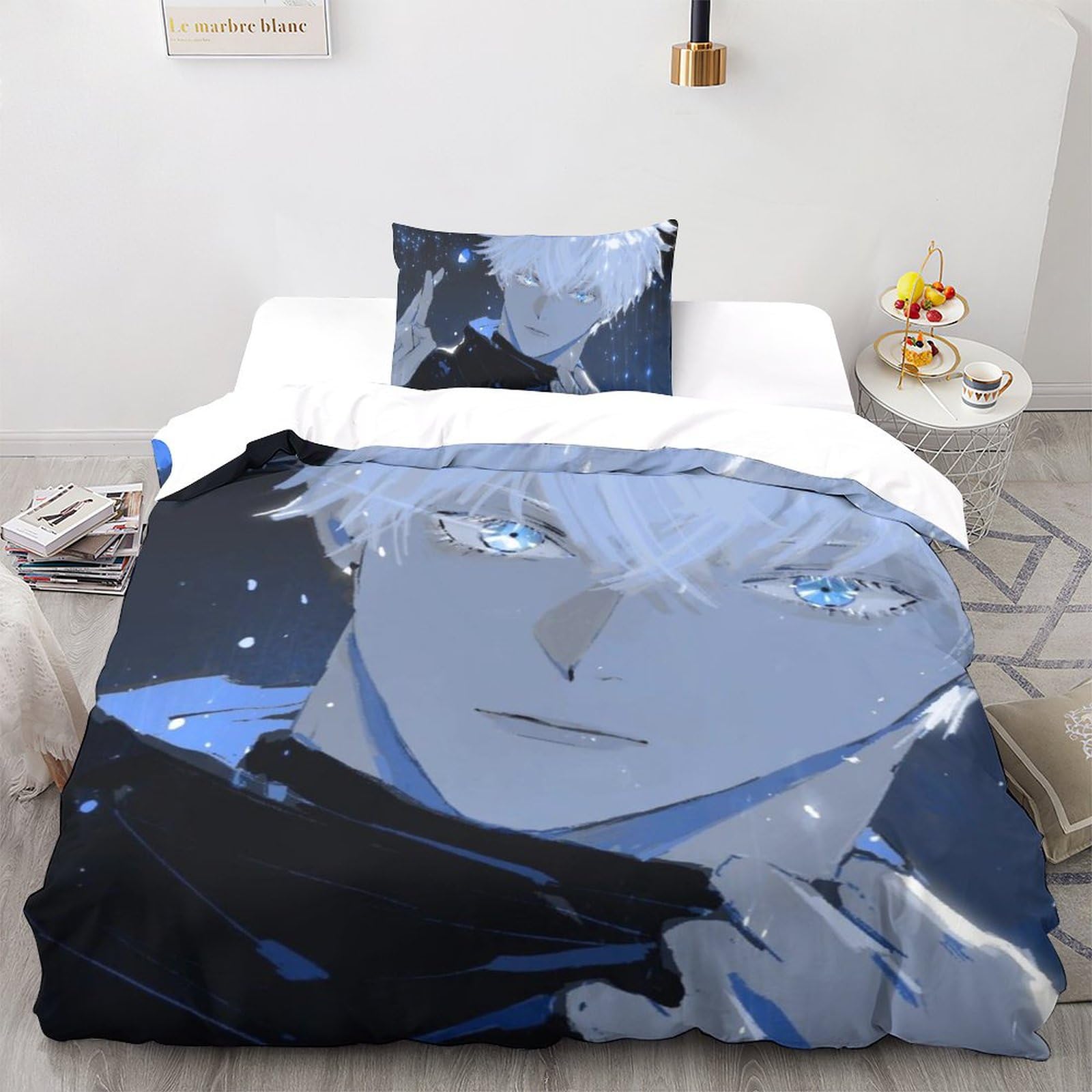 UKALOU Jujutsu Kaisen Hochwertiges Duvet Cover Set Aus Mikrofaser, Satoru Gojo 3-teilig - Quilt Cover Mit Verstecktem Reißverschluss Und Pillowcases Für Komfort Und Stil Single（135x200cm）